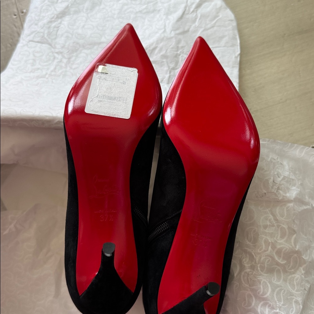 Christian Louboutin so apostropha black suede boot booty 80mm stiletto sz 37.5 - Picture 8 of 10